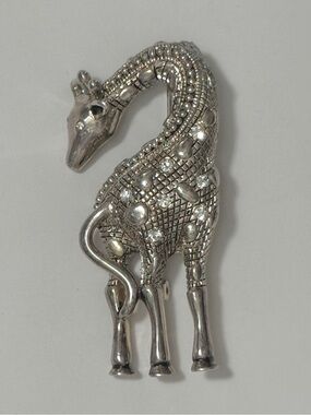Vintage Premier Designs Giraffe Brooch Rhinestone Safari Animal Pin Silver Tone